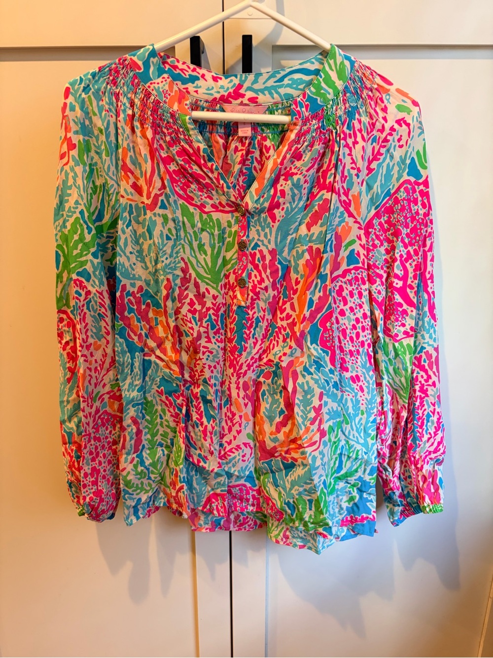 Lilly Pulitzer Coral Reef Print Button-Front Tunic in Pink, Blue & Green